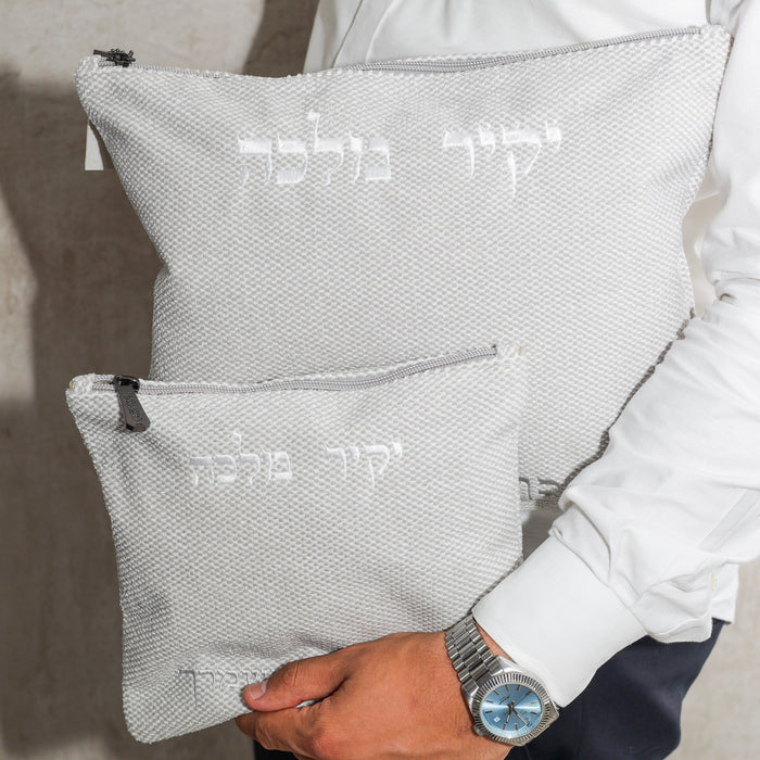 סט כיסויים טלית תפילין מבד | צבע אפרפר בהיר