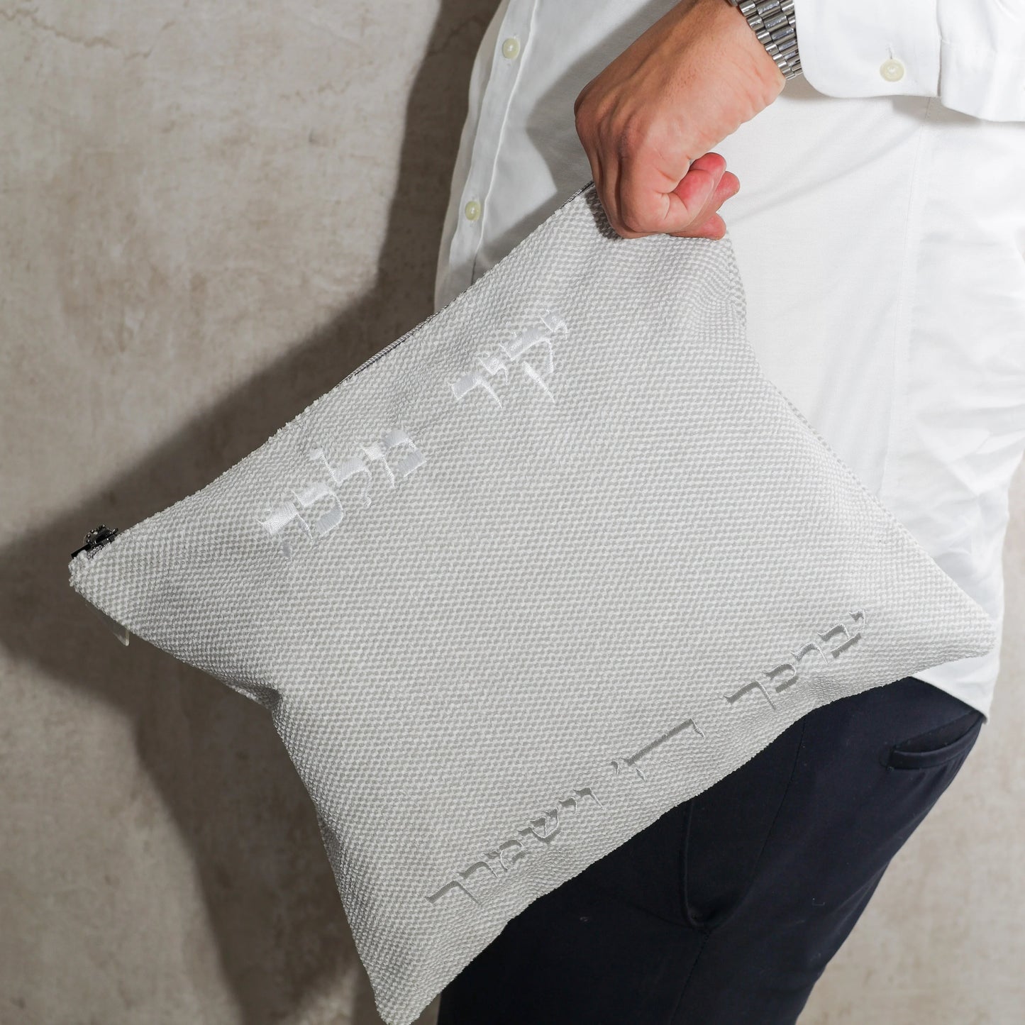 סט כיסויים לטלית ולתפילין מבד | צבע אפרפר בהיר