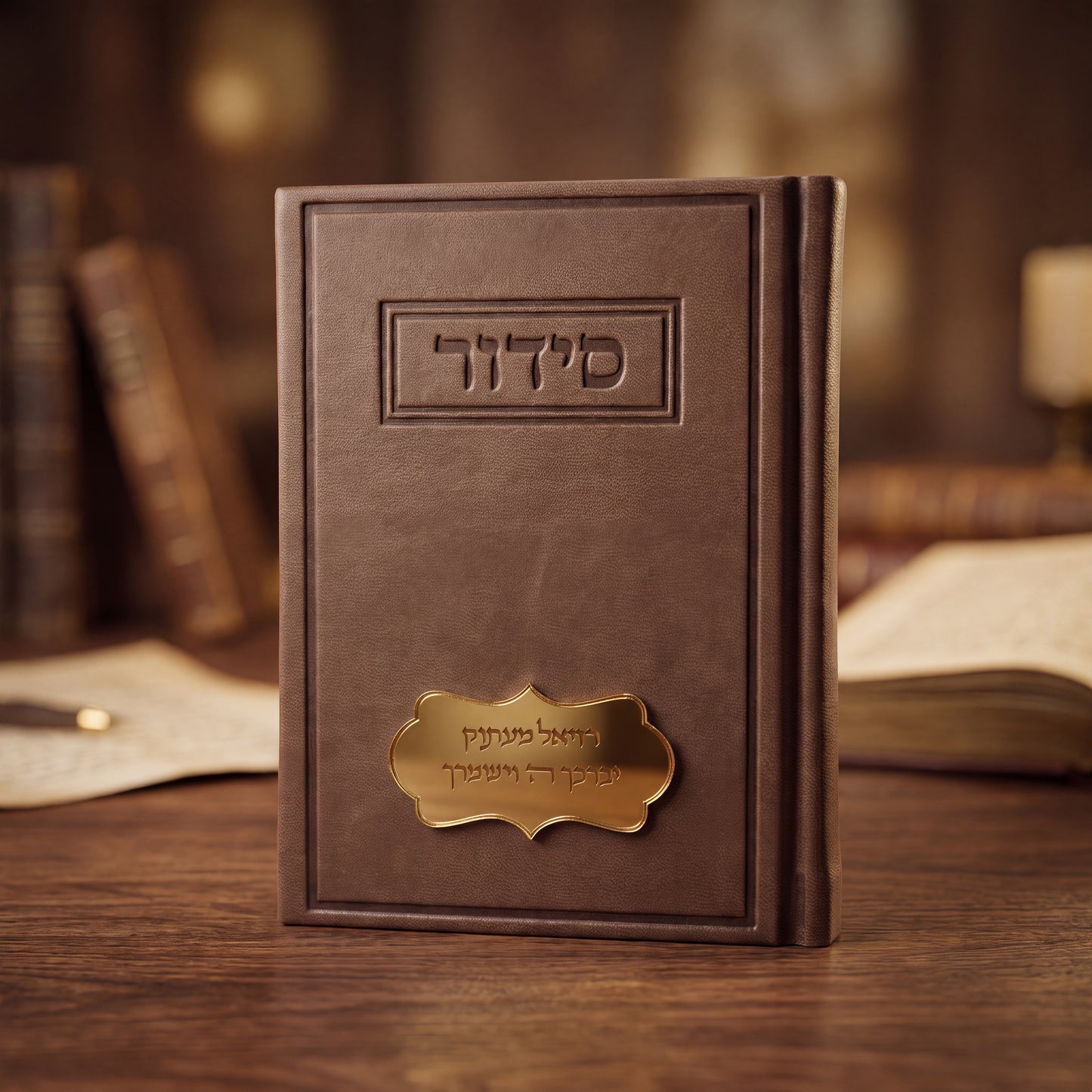 סידור עדות המזרח | צבע חום עם שם על פלקטה זהב