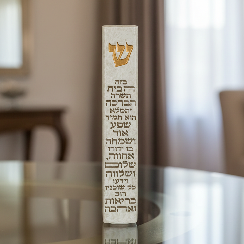 בית מזוזה 15' לבן דמוי בטון | ברכת הבית