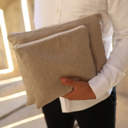 סט כיסויים לטלית ולתפילין יוקרתי מפשתן | חום בהיר