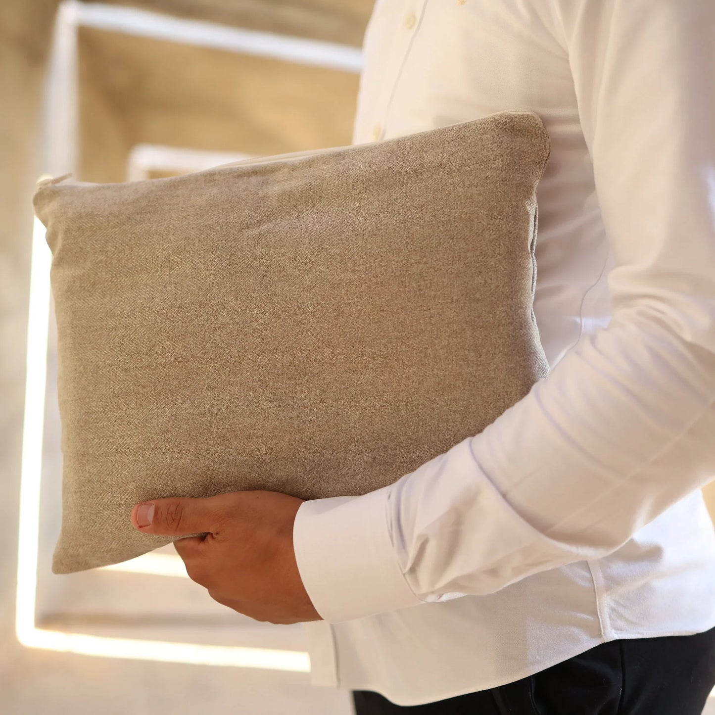 סט כיסויים לטלית ולתפילין יוקרתי מפשתן | חום בהיר