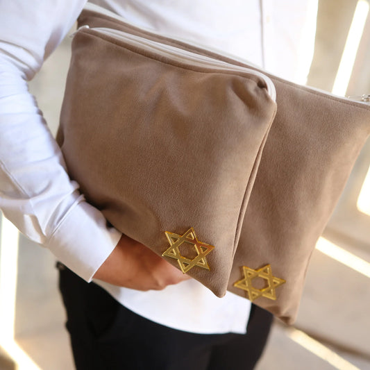 סט כיסויים לטלית ולתפילין יוקרתי | חום אימפלה