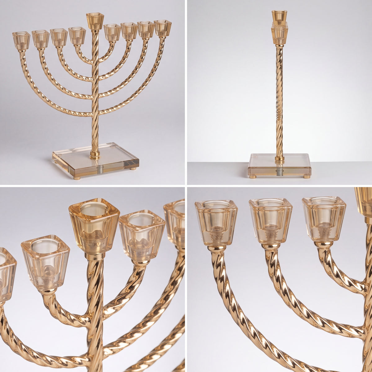 חנוכיית מקדש מסולסל | זהב