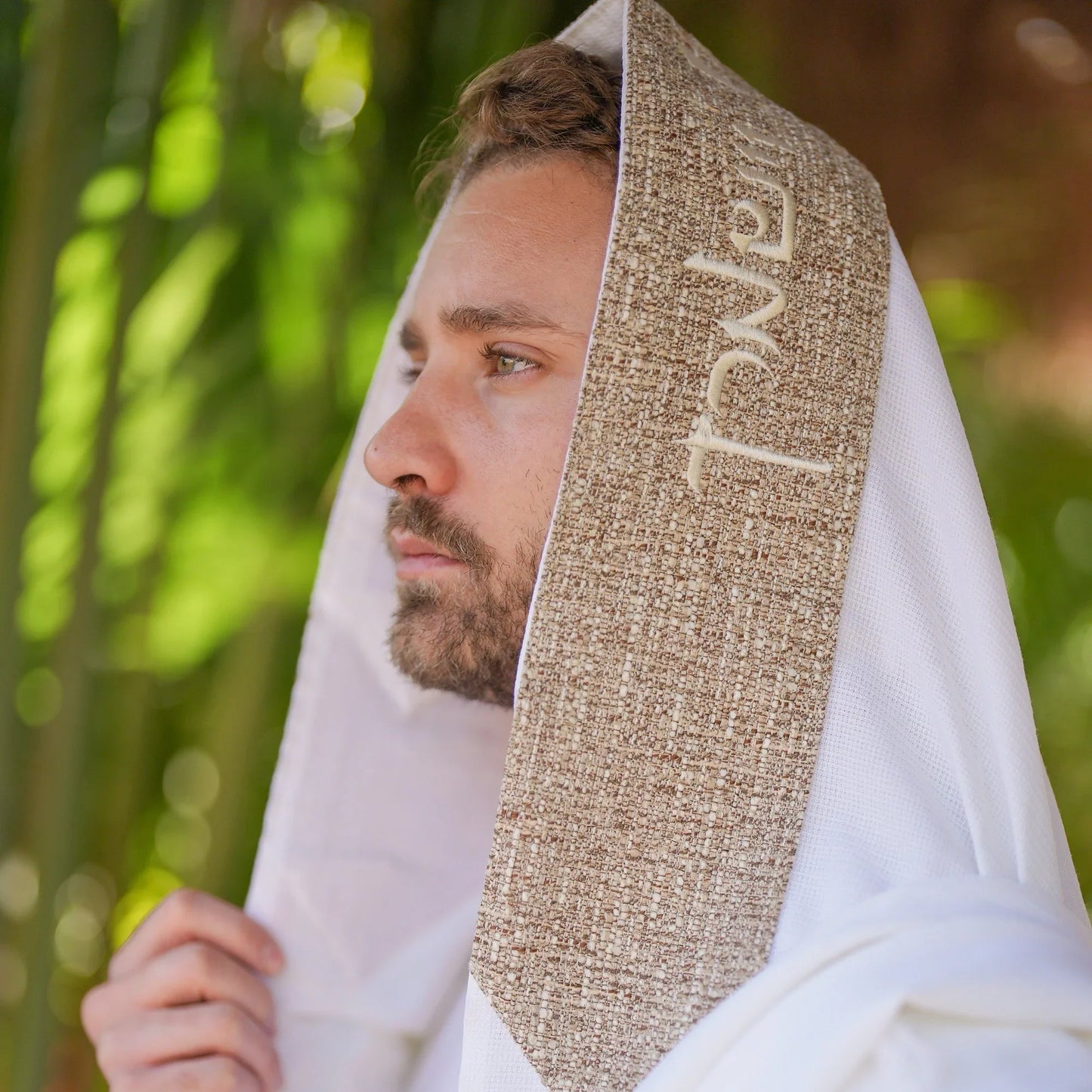 טלית צמר Premium | חום פשתן