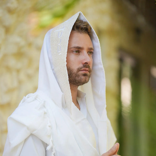 מארז לחתן פשתן בז כיסויים וטלית צמר Premium