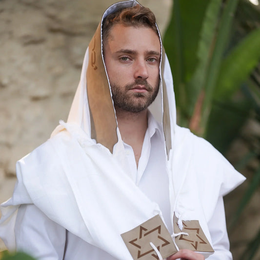 מארז לחתן יברכך דמוי עור חום כיסויים וטלית צמר Premium