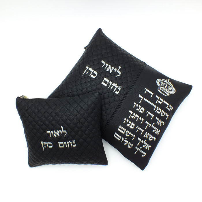 סט כיסויים לטלית ולתפילין שחור ברכת כהנים וכתר הבלטה