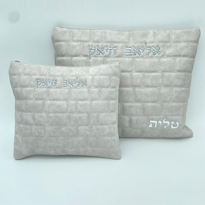 סט כיסויים לטלית ולתפילין דגם כותל צבע אבן