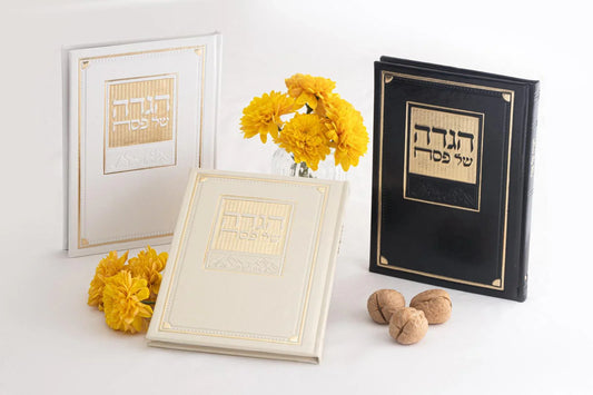 הגדה לפסח דמוי עור יוקרתי כריכה קשה | לבן זהב