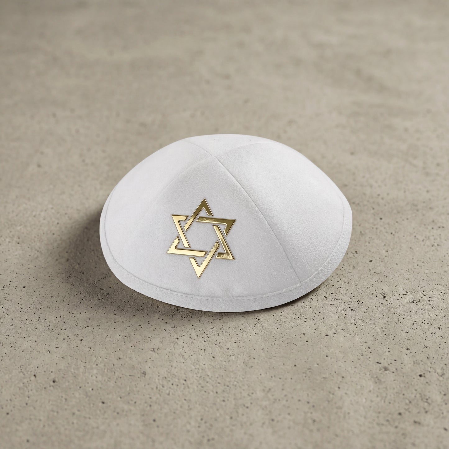 כיפה קטיפה מגן דוד | לבן זהב
