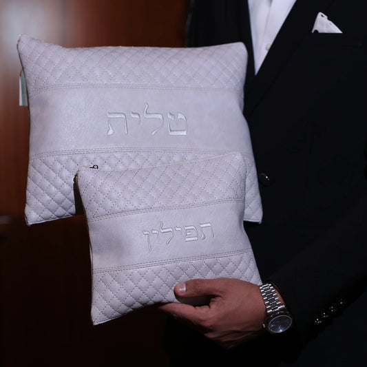 סט כיסויים לטלית ולתפילין יוקרתי צבע אבן