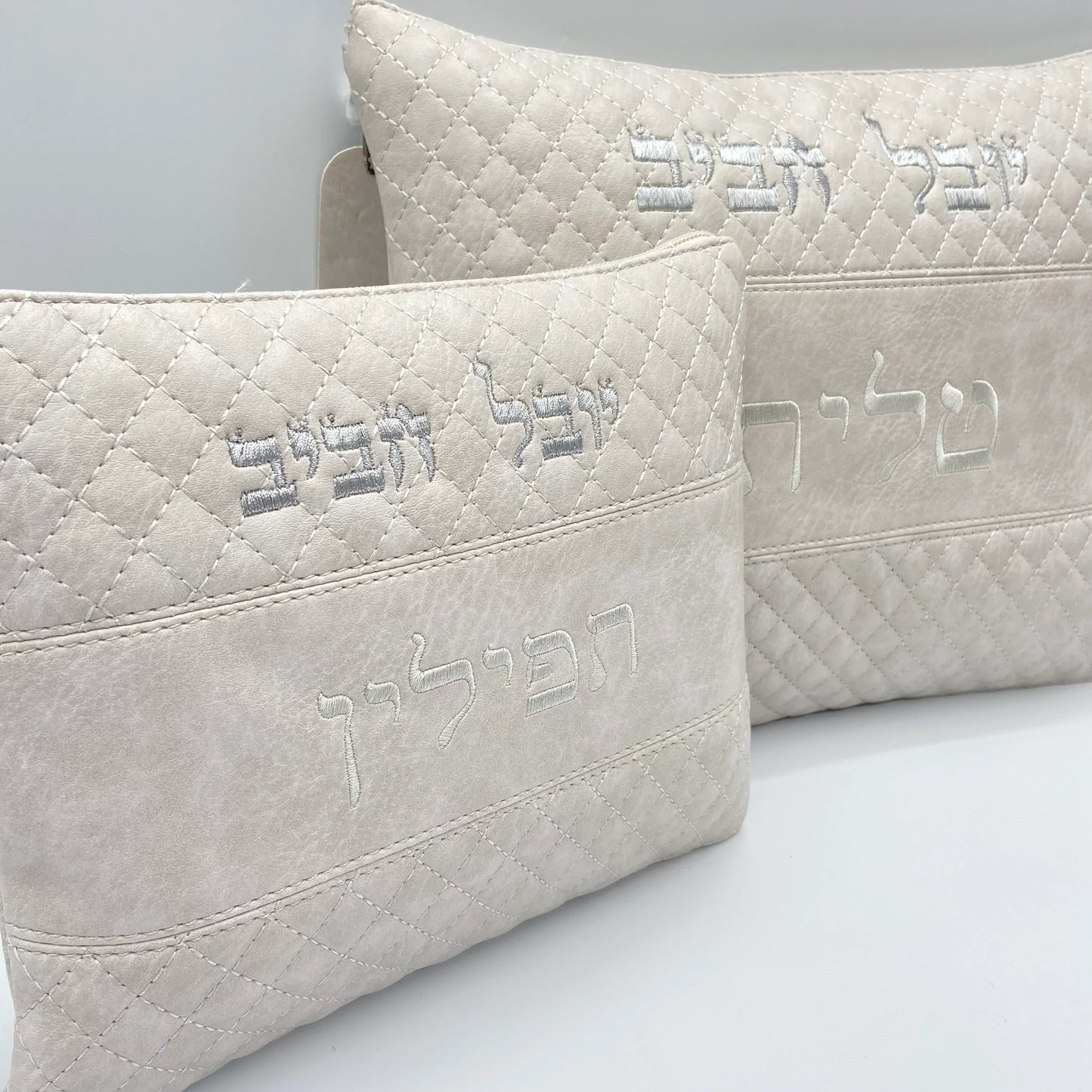 סט כיסויים לטלית ולתפילין יוקרתי צבע אבן