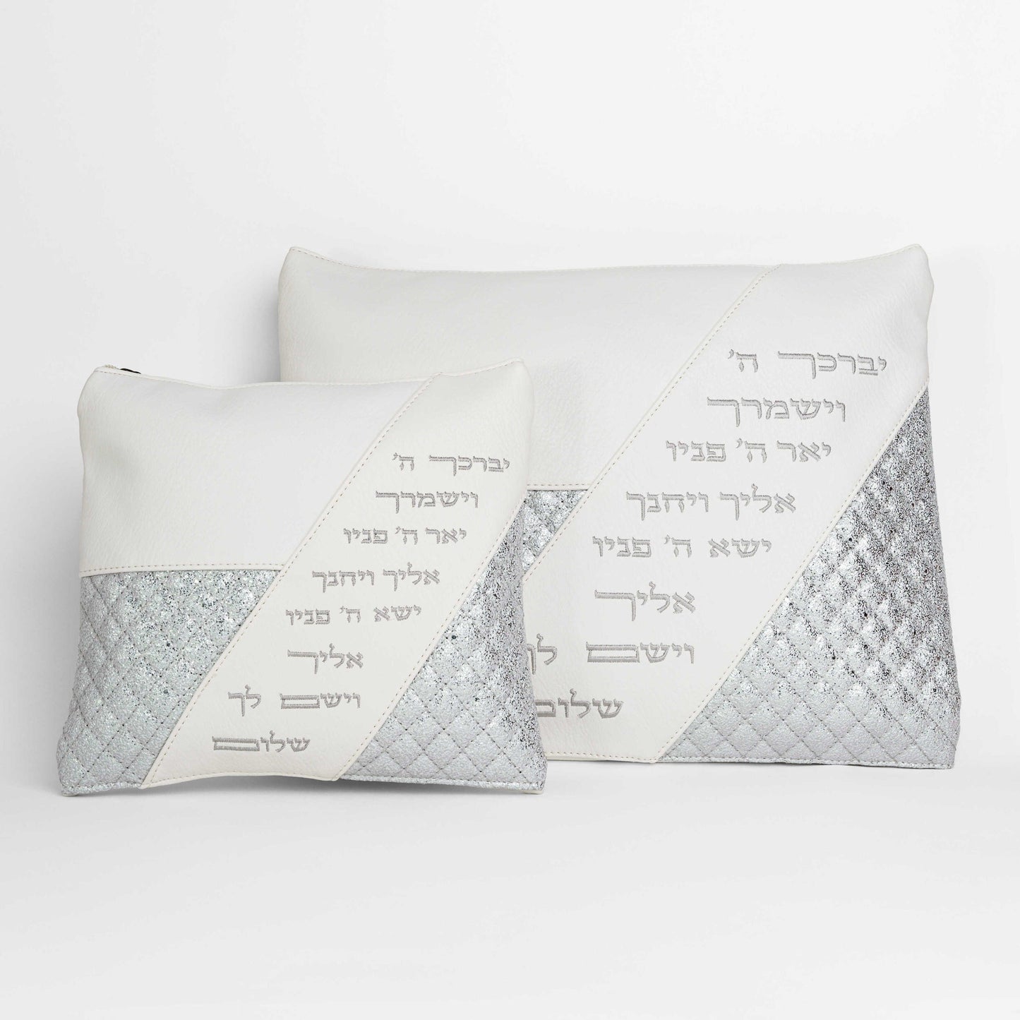 סט כיסויים טלית תפילין ברכת כהנים לבן כסף