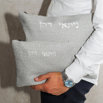 סט כיסויים לטלית ולתפילין | צבע אפור דמוי פשתן
