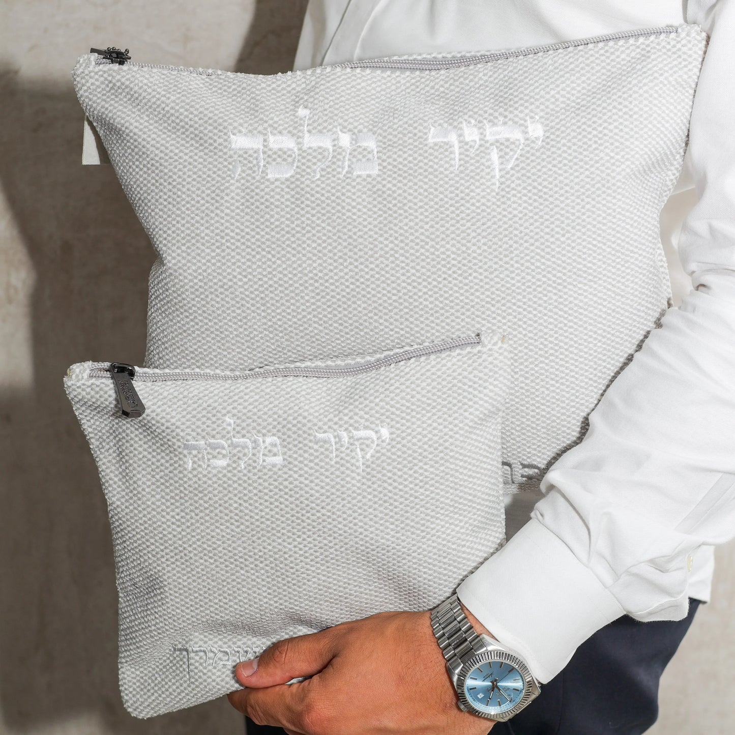 סט כיסויים לטלית ולתפילין מבד | צבע אפרפר בהיר