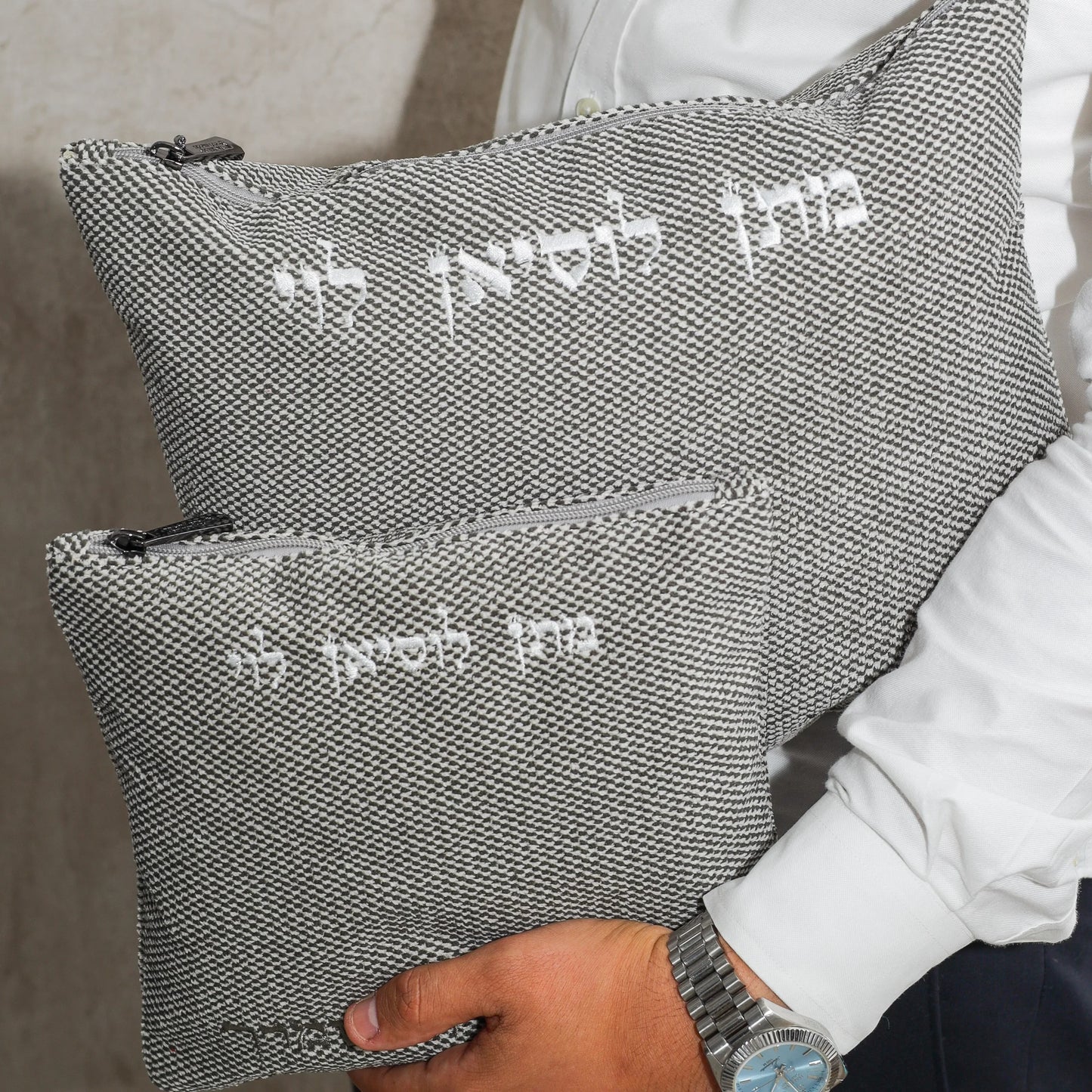 סט כיסויים יוקרתי לטלית ולתפילין | אפור כהה
