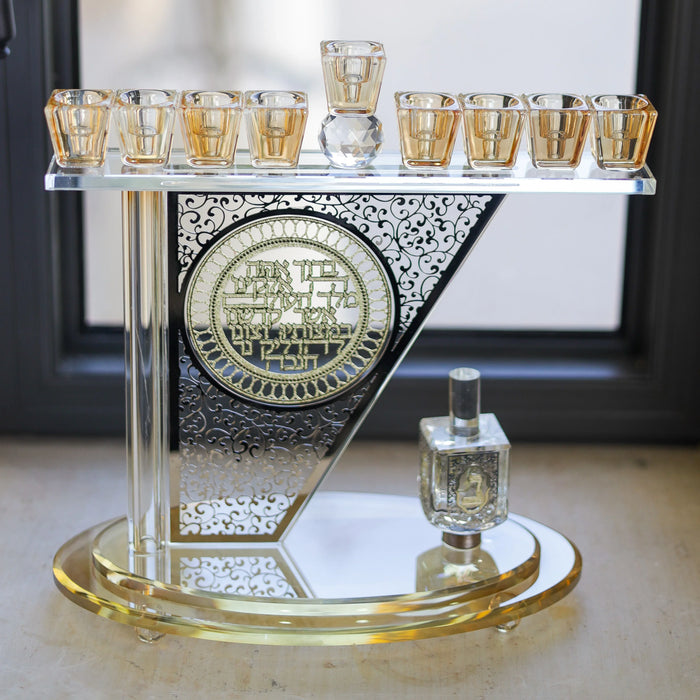 חנוכיית קריסטל סביבון | זהב