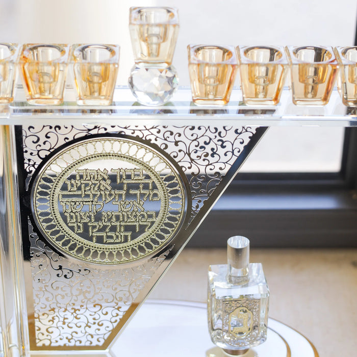 חנוכיית קריסטל סביבון | זהב