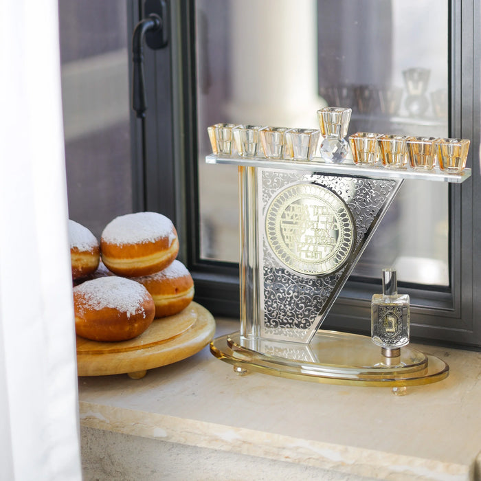 חנוכיית קריסטל סביבון | זהב