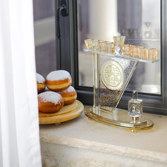 חנוכיית קריסטל סביבון | זהב