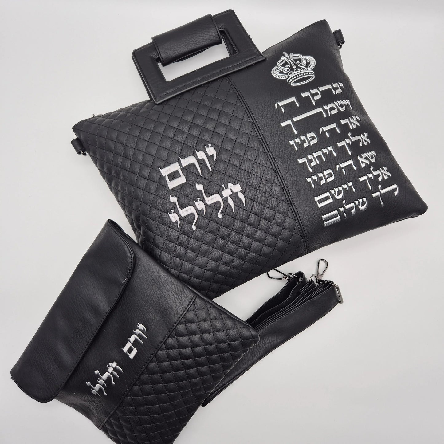 סט תיקים לטלית ולתפילין ברכת כהנים שחור