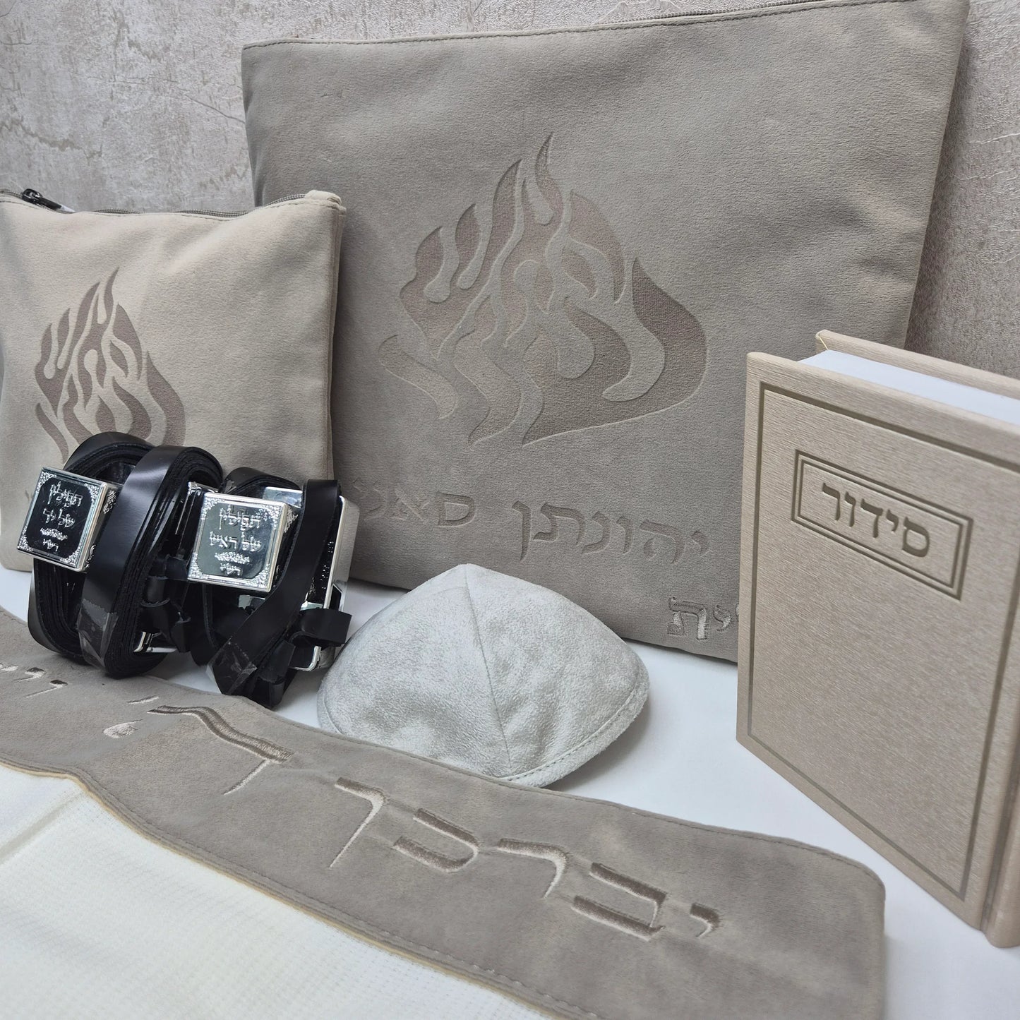 סט לבר מצווה האש צבע אבן חיתוך לייזר - תפילין בהמה דקה