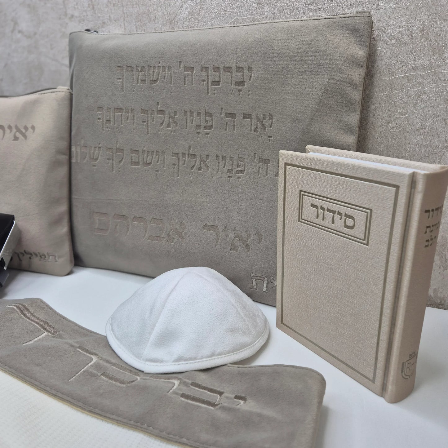 סט לבר מצווה ברכת כהנים צבע אבן חיתוך לייזר - תפילין בהמה דקה