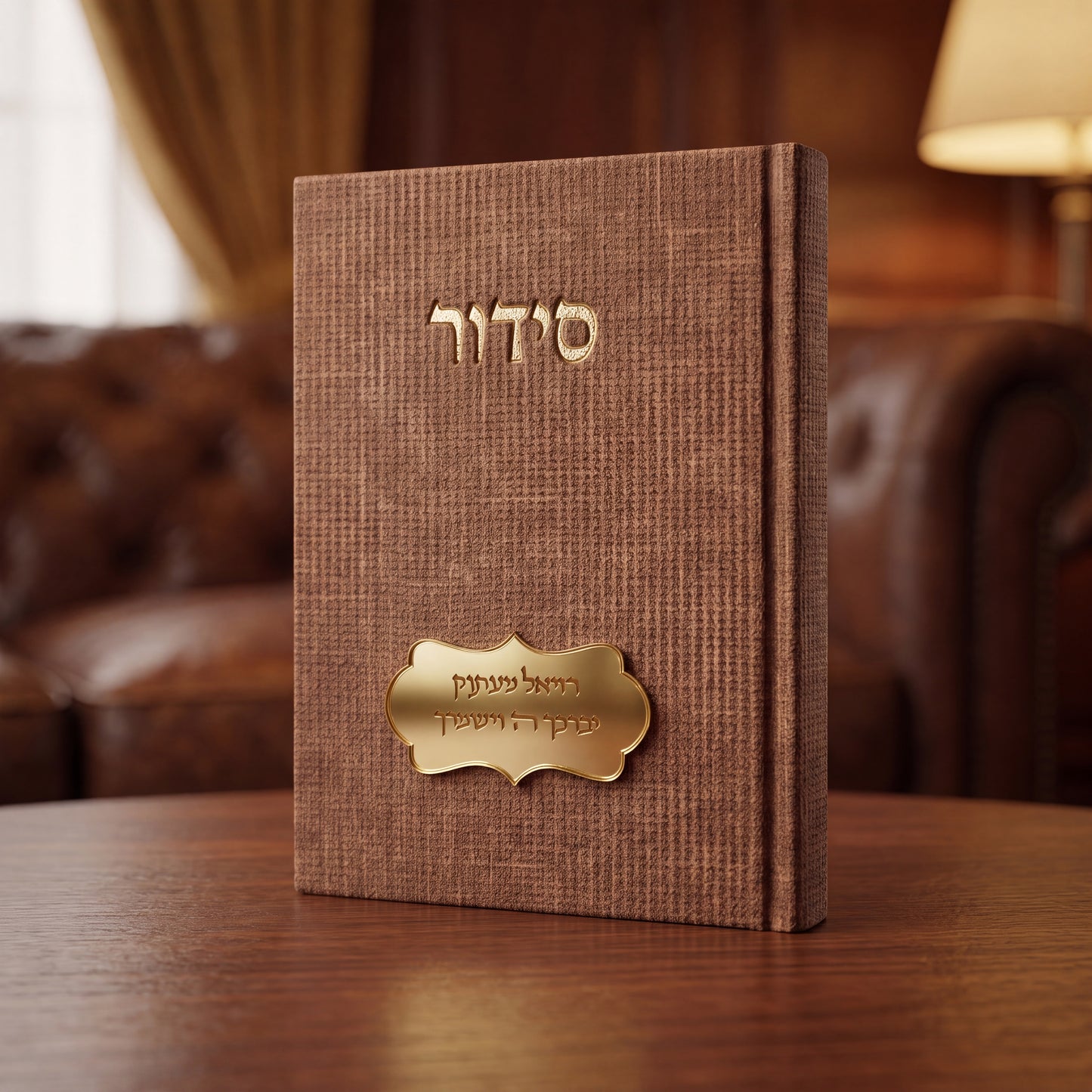 סידור עדות המזרח | צבע חום קורדרוי עם שם על פלקטה זהב