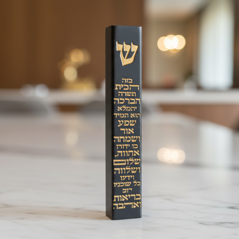 בית מזוזה 15' שחור דמוי בטון | ברכת הבית