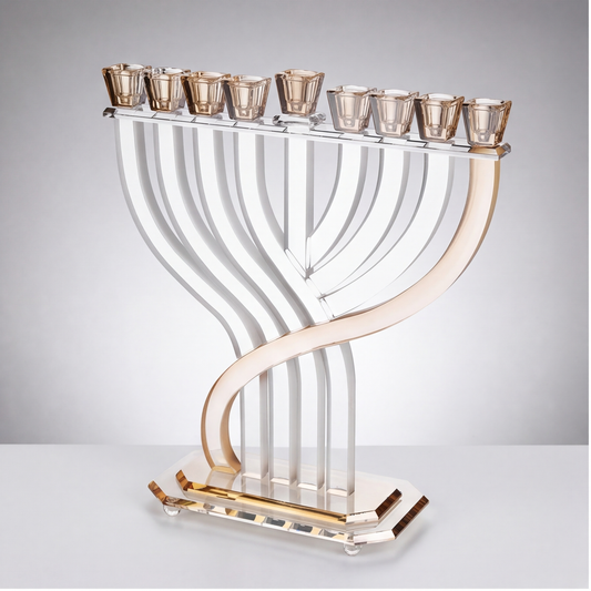 חנוכיית קריסטל שלהבת | שקוף וזהב