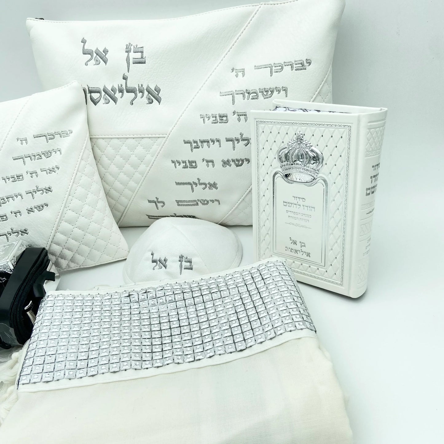 סט לבר מצווה ברכת כהנים לבן - תפילין בהמה דקה