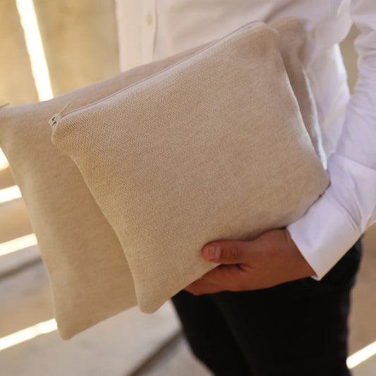 סט כיסויים לטלית ולתפילין יוקרתי מפשתן | בז בהיר