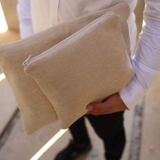 סט כיסויים לטלית ולתפילין יוקרתי מפשתן | בז בהיר