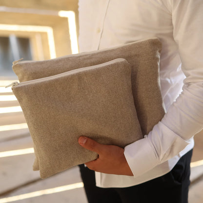 סט כיסויים לטלית ולתפילין יוקרתי מפשתן | חום בהיר