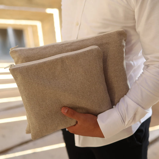 סט כיסויים לטלית ולתפילין יוקרתי מפשתן | חום בהיר