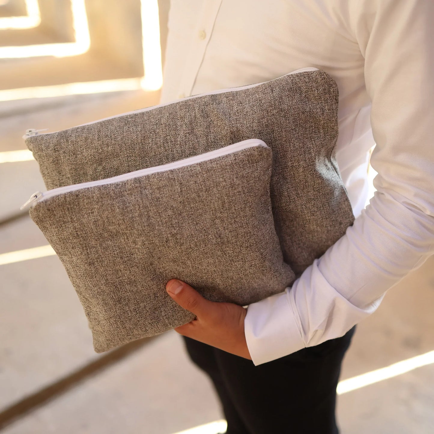 סט כיסויים לטלית ולתפילין יוקרתי מפשתן | אפור