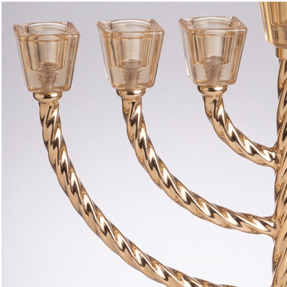 חנוכיית מקדש מסולסל | זהב