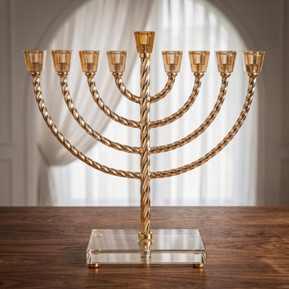 חנוכיית מקדש מסולסל | זהב