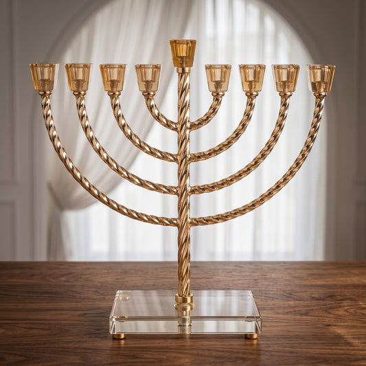 חנוכיית מקדש מסולסל | זהב