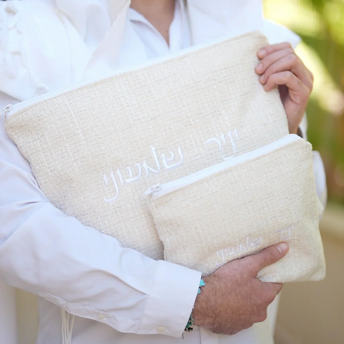 מארז לחתן פשתן בז כיסויים וטלית צמר Premium