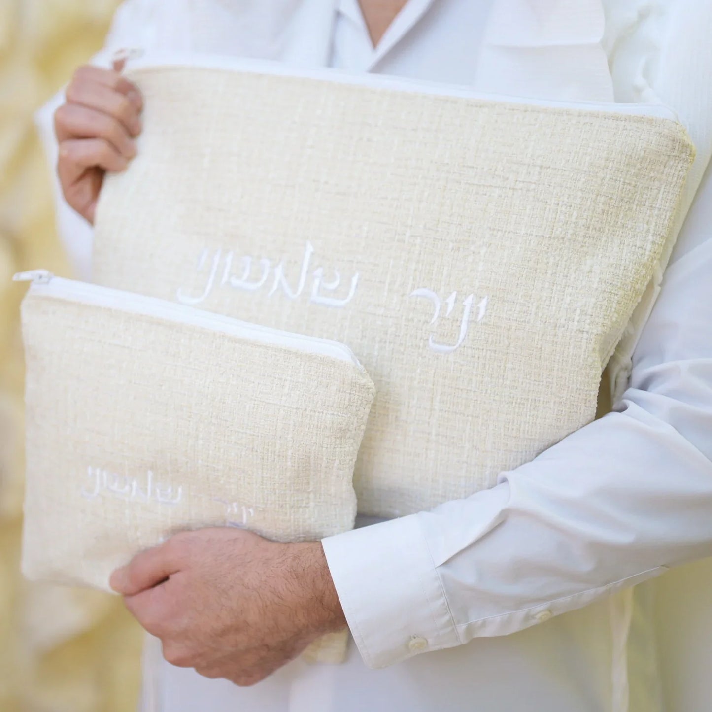 סט כיסויים לטלית ולתפילין יוקרתי פשתן בז