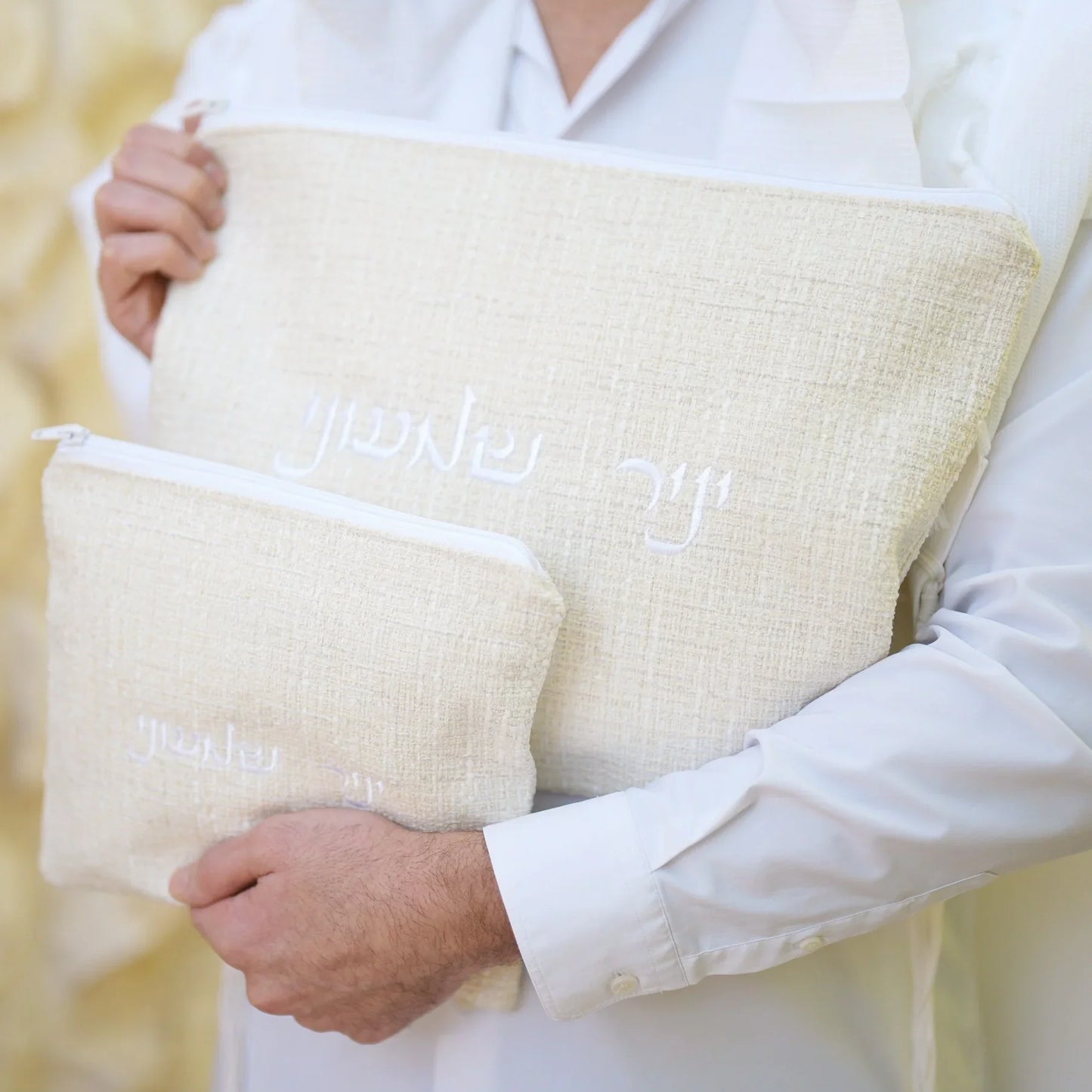 סט כיסויים לטלית ולתפילין יוקרתי פשתן בז