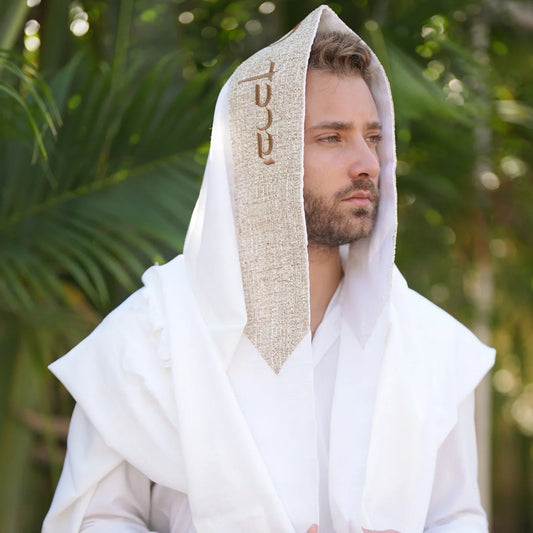 מארז לחתן פשתן חום בהיר כיסויים וטלית צמר Premium