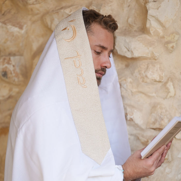 מארז לחתן פשתן בז כיסויים וטלית צמר Premium