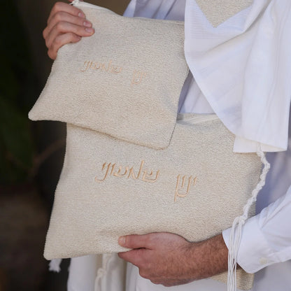 מארז לחתן פשתן בז כיסויים וטלית צמר Premium