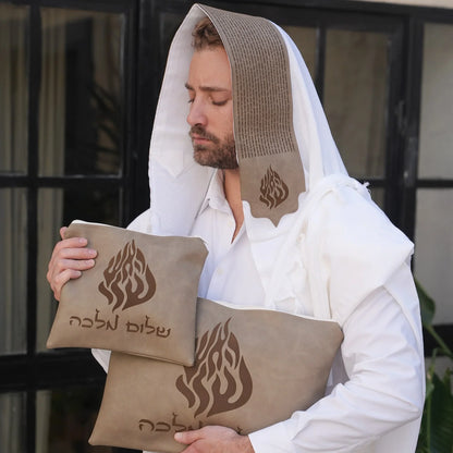 מארז לחתן תיקון הכללי דמוי עור חום כיסויים וטלית צמר Premium