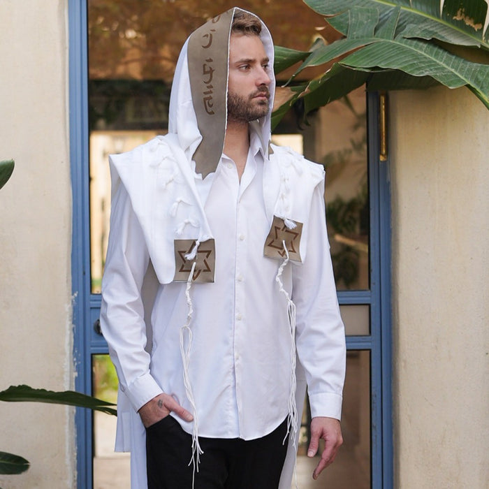 מארז לחתן שויתי ה' דמוי עור חום כיסויים וטלית צמר Premium