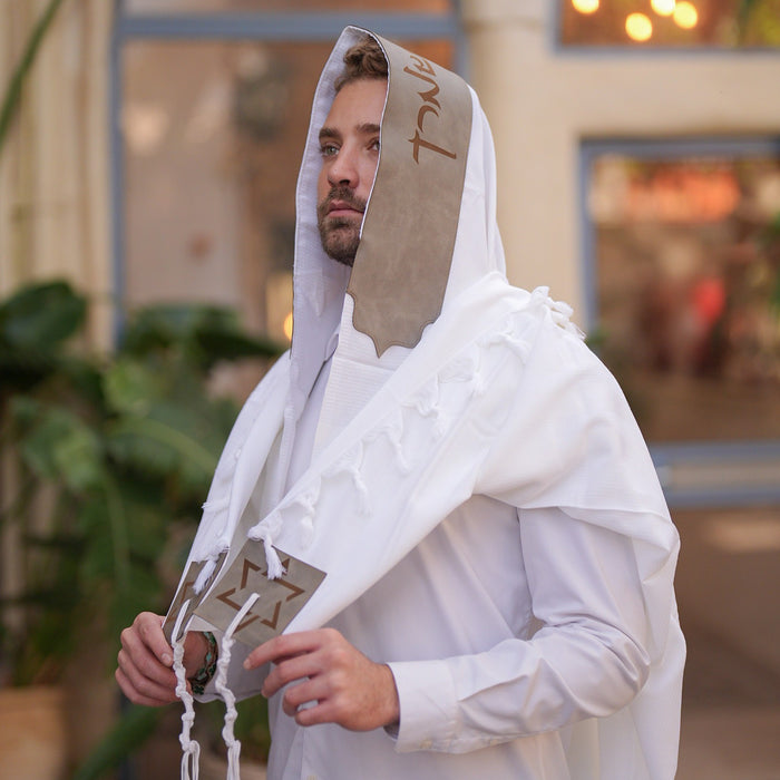 מארז לחתן יברכך דמוי עור אפור כהה כיסויים וטלית צמר Premium