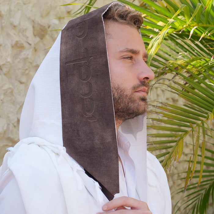 מארז לחתן יברכך קטיפה חום כהה כיסויים וטלית צמר Premium